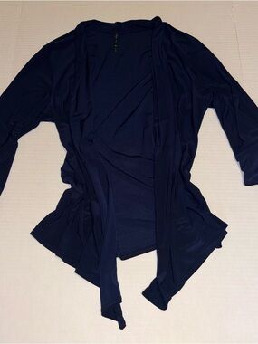 Ashley Blue Navy Open-Front Draped Cardigan PXL